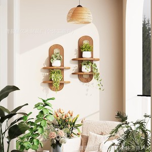 Étagère murale bohème en bois ovale à 2 niveaux, porte-plantes suspendu, décoration pour l'intérieur de la maison - Product Image 3