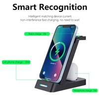 Support de bureau pliable pour chargeur sans fil 15W 3-en-1 avec adaptateur d'alimentation multiple pour station d'accueil pour téléphone portable Qi