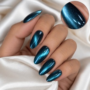 <span class=keywords><strong>Uñas</strong></span> Postizas de Ojo de Gato al por Mayor, <span class=keywords><strong>Uñas</strong></span> Francesas Almendradas <span class=keywords><strong>Verde</strong></span> Oscuro Hechas a Mano con Acabado Brillante, Tamaño Mediano, 30 Piezas, Logotipo Personalizado Disponible - Product Image 1