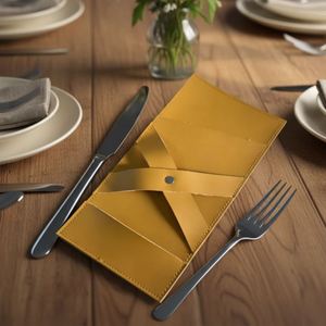 Pu Leather <b>Flatware</b> Sets Cutlery Pouch Reusable Craftsman Design Business Gift - Product Image 4