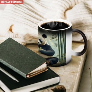 Frosted Black 11oz <b>Ceramic</b> <b>Mug</b> Heat Sensitive Panda Design 2D Flat Painting Cup - Product Image 3
