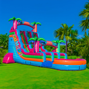 Tobogán Acuático Inflable Doble <span class=keywords><strong>con</strong></span> Temática Hawaiana, Palmeras y <span class=keywords><strong>Piscina</strong></span>, para Niños, Uso Comercial - Product Image 1