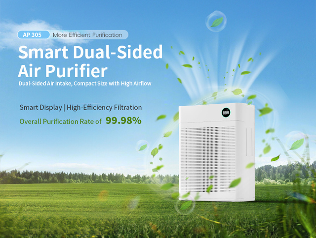 Office Air Purifier, Double Side Air Inlet, 4 Wind Levels, Activated Carbon Cotton Remove Smoke & Pollutants