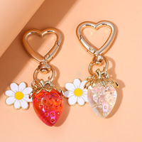 Porte-clés Pendentif Charme Sac et Voiture, Motif Fleur Rose Fraise Cadenas d'Amour, Accessoire de Mode Mignon, Idéal Cadeau