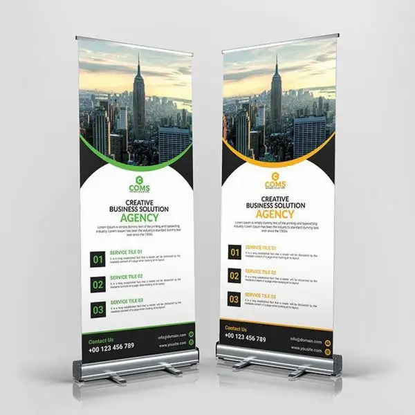 Durable steel roll up banner 60x160cm heavy weight pop retractable banner