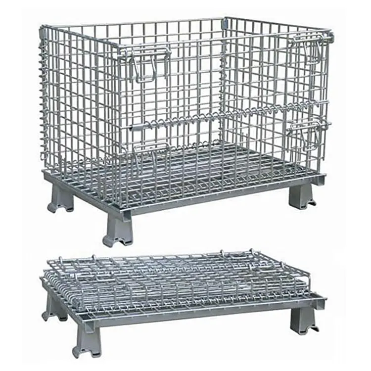 Competitive Price Heavy Duty Wire Container Storage Metal Foldable Pallet Cage Wire Mesh Stacker Rack for 2024 promotion