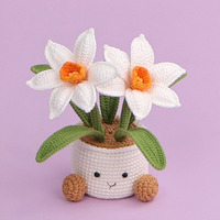 Ornamen Pot Bunga Narcissus Rajutan Katun Amigurumi, Desain Karakter Berkaki, Estetis, Ramah Lingkungan, Dekorasi Ruangan