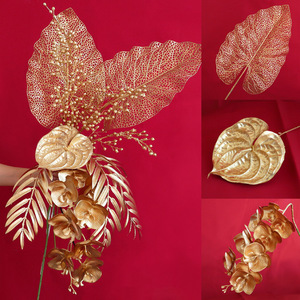 Golden <b>Artificial</b> Flower Branch Plastic Handmade Chinese New Year Wedding Home Decorations - Product Image 1