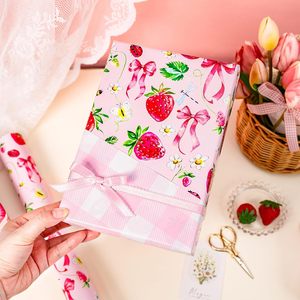 Strawberry Wrapping Paper Roll 17 Inch X 33 Feet <b>Pink</b> Floral Bow Design Gift <b>Wrap</b> Art Paper - Product Image 5