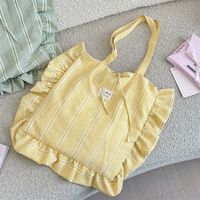 Sac fourre-tout fin à carreaux style coréen avec volants, design à cordon de serrage, grande capacité, sac à bandoulière pour filles, idéal pour l'école et les trajets quotidiens