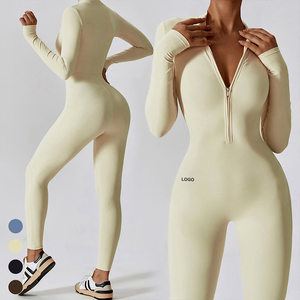 ชุดจั๊มสูทโยคะผ้าไนลอนซิปสำหรับฤดูร้อน ชุดออกกำลังกายแบบชิ้นเดียว ระบายอากาศได้ดี แขนยาวทรงหลวม สไตล์หวานๆ สำหรับผู้หญิง - Product Image 6