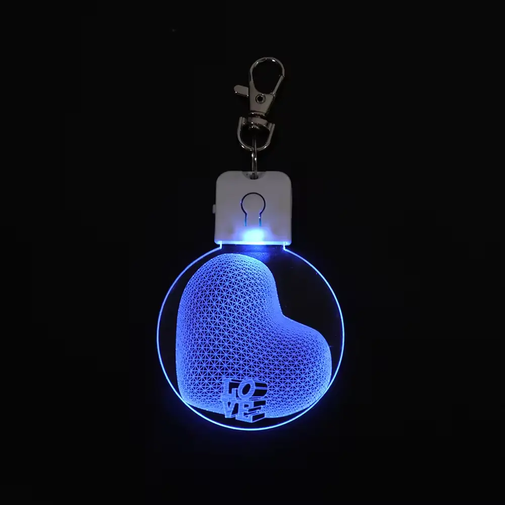 Porte-clés porte-clés rechargeable en forme de coeur LOVE Customize 3D ABS Acrylic Led Illusion