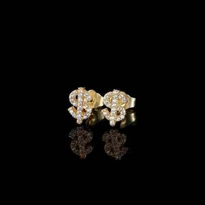 Boucles d'oreilles clous de luxe classiques en cuivre, entièrement ornées de strass, motif lettre dollar, tendance, unisexe, pour mariage et soirée - Product Image 1