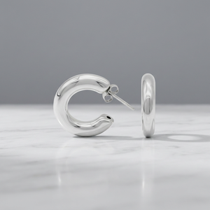 Plain Round C-Shape Minimalist 925 <b>Sterling</b> <b>Silver</b> <b>Stud</b> Earrings [4.5mm Diameter] - Product Image 3
