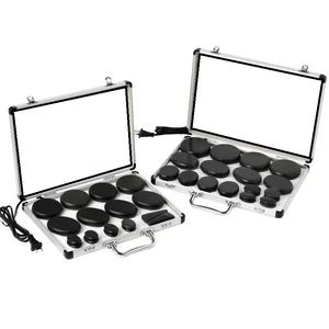 Ensemble de massage aux pierres chaudes en basalte noir naturel de 18 pièces avec chauffe-pierres pour soulager les douleurs musculaires et spa à domicile - Product Image 1