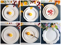 Assiette de présentation délicatement blanche avec bord festonné et motif perlé ensemble de vaisselle en porcelaine à gaufrage ensemble d'assiettes à dîner en céramique