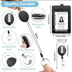 PU Leather Access Card <b>Holder</b> with Easy Pull Buckle Retractable <b>ID</b> Card <b>Holder</b> with Hanging Rope for Factory or Office Use - Product Image 6