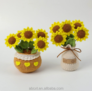 <b>Best</b> Selling Big Crocheted Potted Flower Potting 5 Heads Crochet Sunflower Plant Pot - Product Image 1
