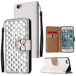 Vierkant-Diamant-Ledertasche für iPhone 5 6s 7 8 XS XR 13 14 15 Pro Max Samsung S24 ultra beliebt Mädchen Lady Wallet Flip-Off