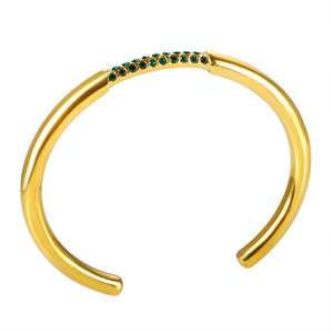 <span class=keywords><strong>Bracelet</strong></span> manchette incrusté de strass vert Simple <span class=keywords><strong>Bracelet</strong></span> étanche en acier inoxydable plaqué <span class=keywords><strong>or</strong></span> <span class=keywords><strong>18</strong></span> <span class=keywords><strong>carats</strong></span> pour femmes bijoux - Product Image 2