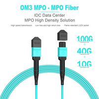 Kabel Patch MPO-MPO, Serat Multimode OM4 OM3, Serat 12Core 16Core 24Core 32Core untuk Transceiver QSFP+, 6 Meter (20 kaki) 8 Untaian