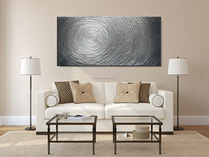 100% handpainted Tranh sơn dầu vải 3D kết cấu bạc màu xám kết cấu nghệ thuật trừu tượng bức tranh hiện đại trang trí nội thất Vải tường nghệ thuật - Product Image 2