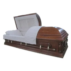 Amerika katı meşe saten badem kadife ahşap yarım kapak cenaze tabutu mezar tonoz Combo yatak ahşap kremasyon tabut ve tabut