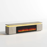 Meuble TV et table basse avec foyer électrique moderne, design flamme simulée, style bois, mobilier de maison pour salon