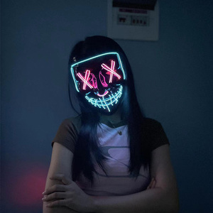 Maschera LED in PVC Luminosa <span class=keywords><strong>per</strong></span> Feste di <span class=keywords><strong>Halloween</strong></span> con Filo EL, Costume Spaventoso Ecologico <span class=keywords><strong>per</strong></span> Mascherata, Lampeggiante Multicolore - Product Image 2
