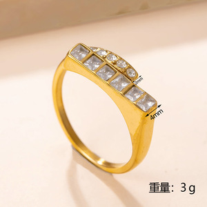 Bague minimaliste irrégulière en acier inoxydable plaqué or 18 carats avec cristaux CZ carrés et ronds, empilable, pour femme - Product Image 6