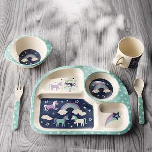 Assiettes divisées pour enfants Offres Spéciales <span class=keywords><strong>portion</strong></span> <span class=keywords><strong>assiette</strong></span> de <span class=keywords><strong>régime</strong></span> à 4 compartiments avec tasse bol cuillère et fourchette - Product Image 5