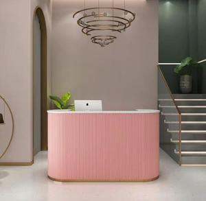 Comptoir de réception de salon de beauté moderne, petit, blanc, de haute qualité, en bois, personnalisable, pour salon de coiffure, table avant rose pour spa - Product Image 4