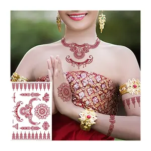 Adesivos personalizados para tatuagem de henna, 2023, adesivos à prova d'água, vermelho, preto e marrom, de henna