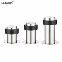Tope de puerta de acero inoxidable 304 con tapa metálica elevada, anillo de goma, base reforzada, acabado cepillado, herraje protector duradero
