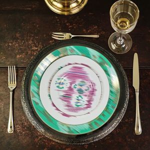 Vente en gros d'assiettes à dîner de luxe en porcelaine osseuse de 10 pouces plats en porcelaine à motif rond pour la maison ou les mariages - Product Image 2