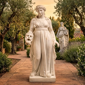 Statue de Melpomène en marbre blanc sculptée à la main sur mesure, sculpture figurative sur le thème de la Tragédie de la Musa, design traditionnel, résistante aux intempéries - Product Image 4