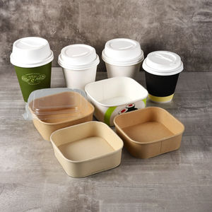 1400 ML papier à emporter carré boîte à lunch jetable en papier de qualité alimentaire boîte d'emballage Restaurant carré à emporter papier bol avec couvercle - Product Image 1