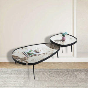 Ensemble de table basse double à pieds en acier au carbone en pierre frittée minimaliste Lu - Product Image 4