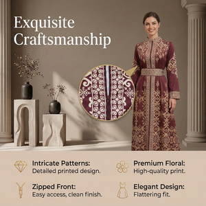 Robe d'Aïd imprimée pour femmes avec ceinture, fermeture éclair sur le devant, longueur complète, vente en gros - Product Image 2