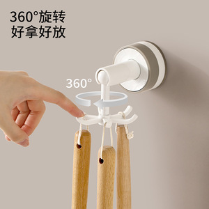 Beans Rotating Hook Six-Claw Suction Cup Wall Mounted Kitchen Bathroom Storage Hanger Punch Free Multifunctional PP Material - Product Image 3