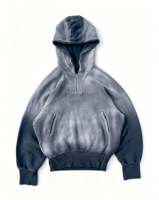 Tendance 2026 : Sweat à capuche court oversize demi-zippé délavé à l'acide, épaules tombantes, en molleton bouclette, avec logo personnalisé, style streetwear Y2K, vente en gros