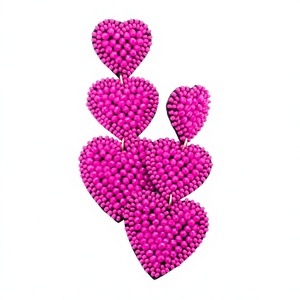 Pendientes de Cuentas Multicolor con Forma de Corazones Hechos a Mano, Cuentas Rosas de Moda de Primera Calidad, Tema de Amor para Bodas y Fiestas, para Mujer - Product Image 2