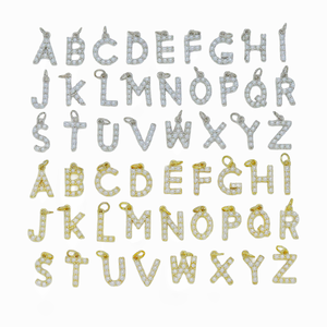 Mini pendentif lettre A-Z <span class=keywords><strong>en</strong></span> laiton incrusté de perles, 26 initiales, breloques alphabétiques pour la création de bracelets, colliers et boucles d'oreilles DIY - Product Image 1