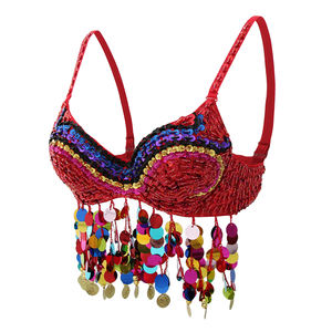 <strong>Tribal</strong> <strong>Belly</strong> <strong>Dance</strong> <strong>Bra</strong> Tops Rainbow Sequin Coins Tassel Crop Top Sexy Party Club Beaded Tank Top Stage <strong>Dance</strong> Festival Ravewear - Product Image 3