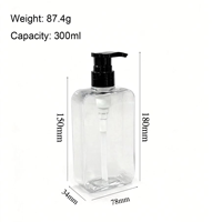 Bouteille de shampooing rechargeable transparente en PETG carrée, imprimée à l'écran, 300 ml, pour soins de la peau, sérum, lotion, après-shampoing et gel douche