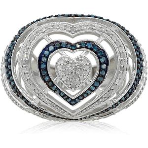 Anillo de cóctel con forma de corazón, 1,86 quilates, diamantes blancos y azules, plata de ley 925, talla 8, joyería de fiesta para mujer - Product Image 1