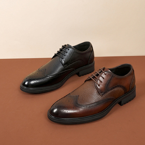 Chaussures en cuir décontractées pour hommes, style business, cuir pleine fleur, semelles épaisses, style britannique, à enfiler - Product Image 5