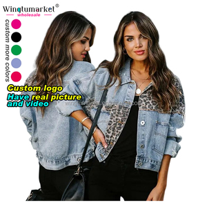 Giacca di jeans autunnale personalizzata cappotti invernali da donna Patchwork leopardo Vintage jeans giubbotti Bomber da donna - Product Image 1