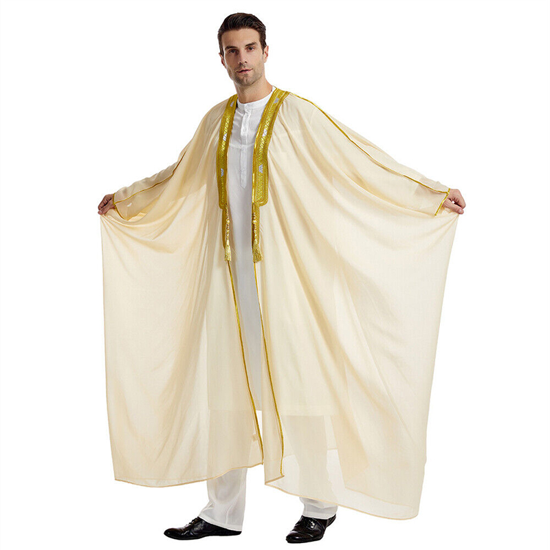 Beige Chiffon Emobroidery Dress Arabic Robe