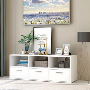 Soporte para TV con estante de almacenamiento y armario, color blanco, capacidad de 15 kg, para uso en sala de estar o dormitorio - Product Image 1